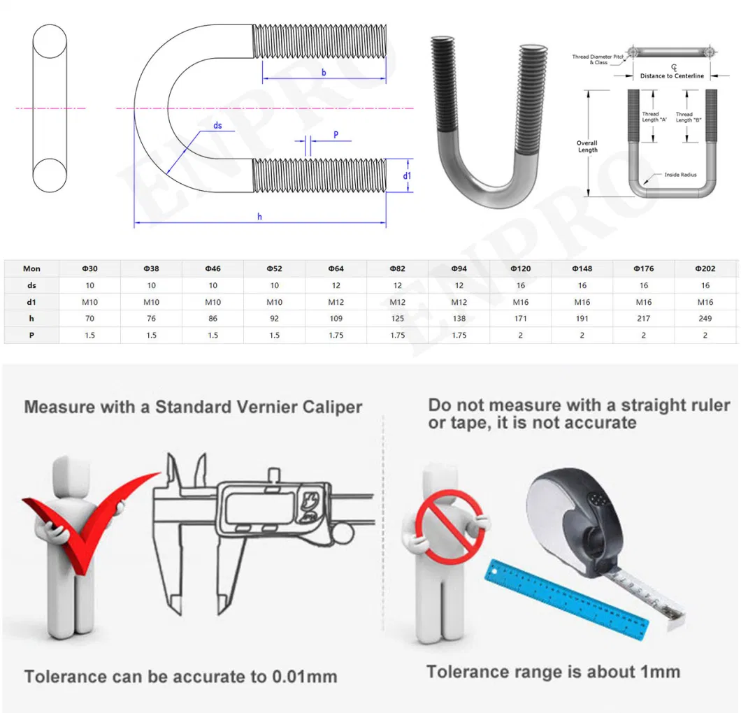 M6 M8 M10 M12 Metal Galvanized Carbon Steel Supplier U Type U-Bolt